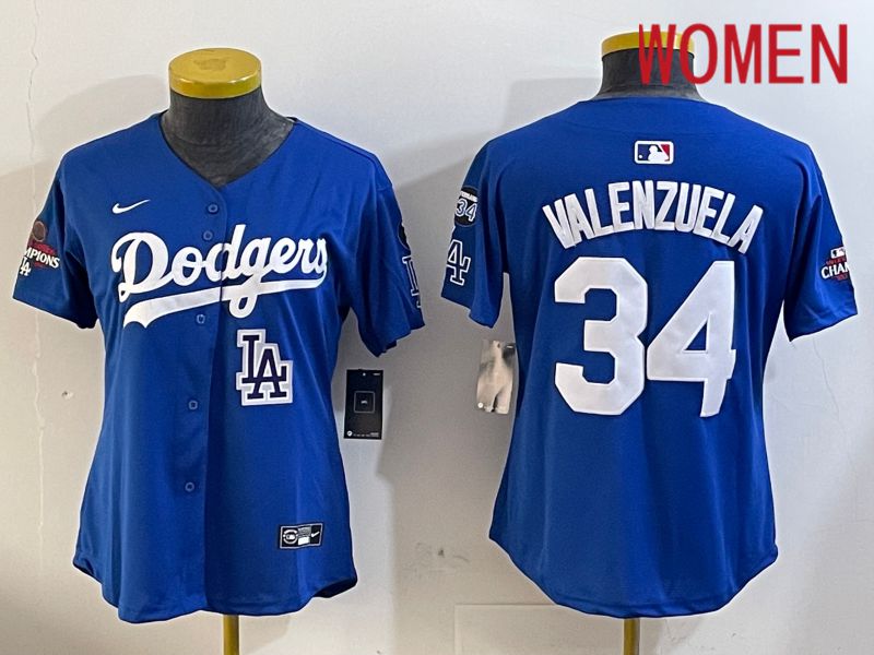 Women Los Angeles Dodgers 34 Valenzuela Blue Game 2024 Nike MLB Jersey style 1205